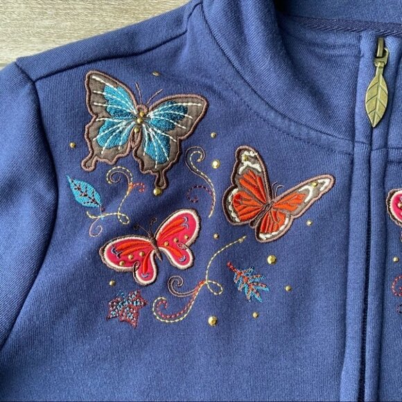 Tradition Floral Butterfly  Embroidered Full Zip Up Fleece Sweatshirt - Picture 13 of 16